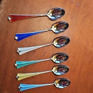 David Andersen Sterling Guilloche Demitasse Spoon Set Of 6